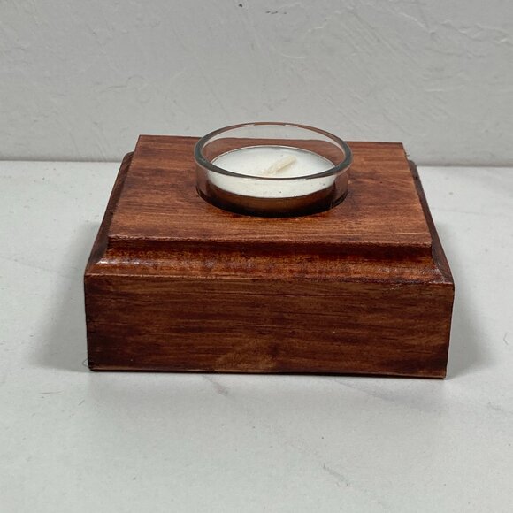 Handmade Other - Handmade Single Tea Light Candle Holder w/Glass Cup and Candle - Cherry Stain